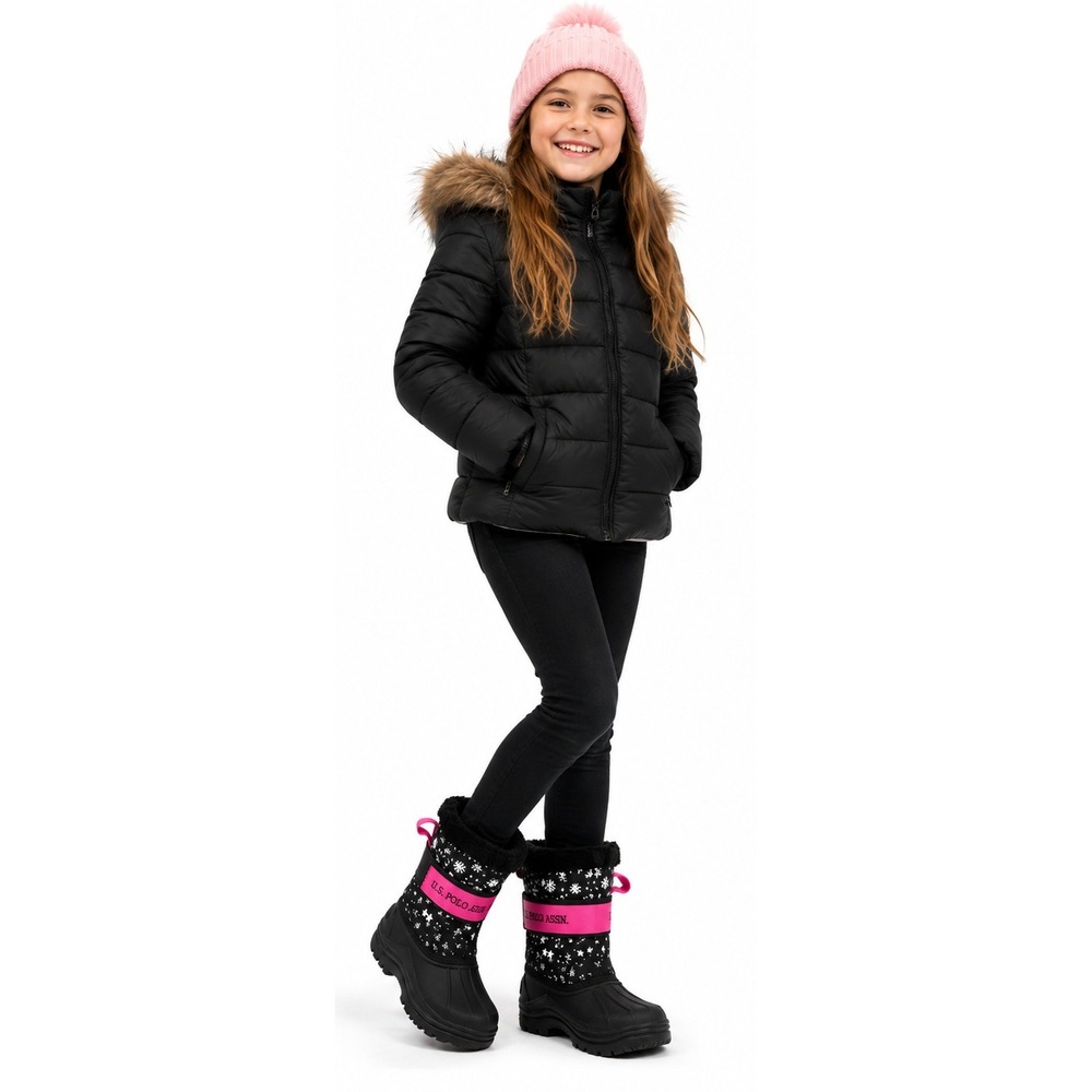 U.S. POLO ASSN. Girls Black Snowflake Winter Snow Boots Pink Size 13M NWT